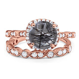 Two Piece Round Natural Stone Bridal Ring