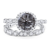 Two Piece Round Natural Stone Bridal Ring
