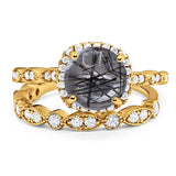 Two Piece Round Natural Stone Bridal Ring