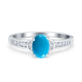 Art Deco Oval Genuine Natural Arizona Sleeping Beauty Turquoise Channel Setting Ring 925 Sterling Silver