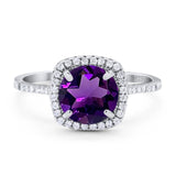 Art Deco Round Natural Amethyst Wedding Halo Ring 925 Sterling Silver