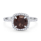 Art Deco Round Natural Chocolate Smoky Quartz Wedding Halo Ring 925 Sterling Silver