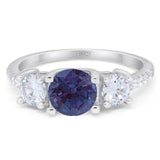 Art Deco Three Stone Round Lab Alexandrite Wedding Ring 925 Sterling Silver