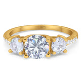 Three Stone Round Natural Stone Ring