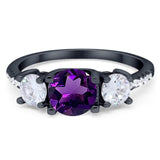 Three Stone Round Natural Stone Ring