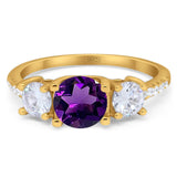 Three Stone Round Natural Stone Ring