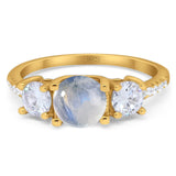 Three Stone Round Natural Stone Ring