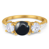 Three Stone Round Natural Stone Ring