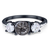 Three Stone Round Natural Stone Ring