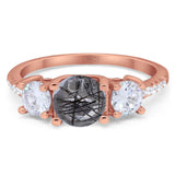 Three Stone Round Natural Stone Ring