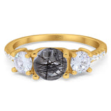 Three Stone Round Natural Stone Ring