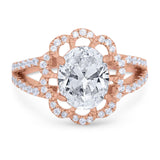 Art Deco Oval Natural Stone Flower Ring