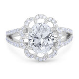 Vintage Style Oval Moissanite Flower Ring 925 Sterling Silver