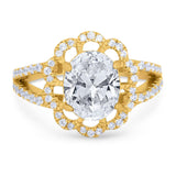 Art Deco Oval Natural Stone Flower Ring