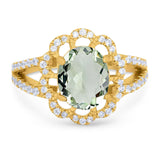 Art Deco Oval Natural Stone Flower Ring