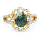 Art Deco Oval Natural Stone Flower Ring