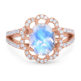 Art Deco Oval Natural Stone Flower Ring