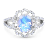 Art Deco Oval Natural Stone Flower Ring