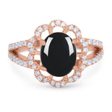 Art Deco Oval Natural Stone Flower Ring