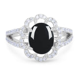 Vintage Style Oval Natural Black Onyx Flower Ring 925 Sterling Silver