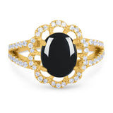 Art Deco Oval Natural Stone Flower Ring