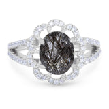 Art Deco Oval Natural Stone Flower Ring