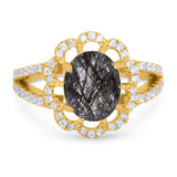 Art Deco Oval Natural Stone Flower Ring