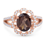 Art Deco Oval Natural Stone Flower Ring