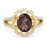 Art Deco Oval Natural Stone Flower Ring