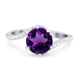 Art Deco Round Natural Amethyst Twisted Swirl Ring 925 Sterling Silver