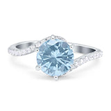 Art Deco Round Natural Aquamarine Twisted Swirl Ring 925 Sterling Silver