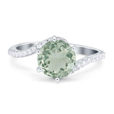 Art Deco Round Natural Green Amethyst Prasiolite Twisted Swirl Ring 925 Sterling Silver