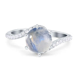 Art Deco Round Natural Moonstone Twisted Swirl Ring 925 Sterling Silver
