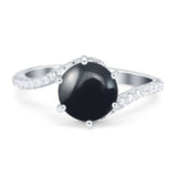 Art Deco Round Natural Black Onyx Twisted Swirl Ring 925 Sterling Silver