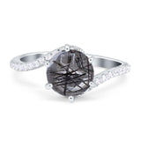 Art Deco Round Natural Rutilated Quartz Twisted Swirl Ring 925 Sterling Silver