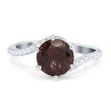 Art Deco Round Natural Chocolate Smoky Quartz Twisted Swirl Ring 925 Sterling Silver