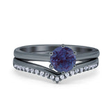 Two Piece Round Natural Stone Chevron Ring