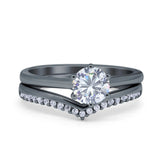 Two Piece Round Natural Stone Chevron Ring