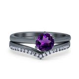 Two Piece Round Natural Stone Chevron Ring