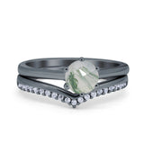 Two Piece Round Natural Stone Chevron Ring