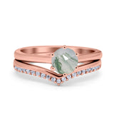 Two Piece Round Natural Stone Chevron Ring