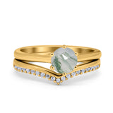Two Piece Round Natural Stone Chevron Ring