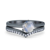 Two Piece Round Natural Stone Chevron Ring