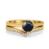 Two Piece Round Natural Stone Chevron Ring