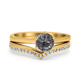Two Piece Round Natural Stone Chevron Ring