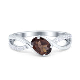 Oval Natural Chocolate Smoky Quartz Infinity Shank Twisted Ring 925 Sterling Silver