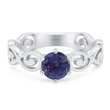 Minimalist Round Lab Alexandrite Filigree Ring 925 Sterling Silver