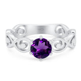Minimalist Round Natural Amethyst Filigree Ring 925 Sterling Silver