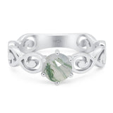 Round Natural Stone Solitaire Ring