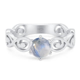 Minimalist Round Natural Moonstone Filigree Ring 925 Sterling Silver